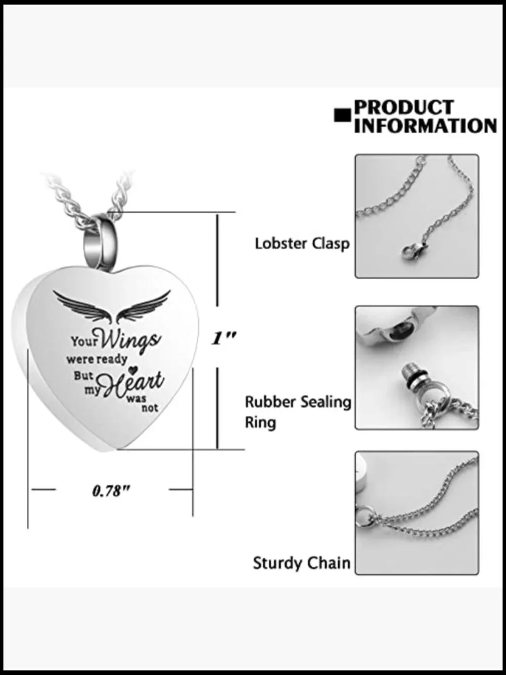 Heart Urn Necklace for Ashes Memorial Cremation Jewelry, Stainless Steel